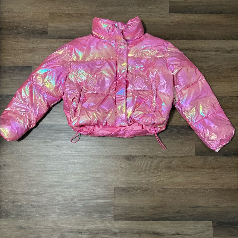 Rue21 Metallic Pink Cropped Puffer Jacket with High Collar